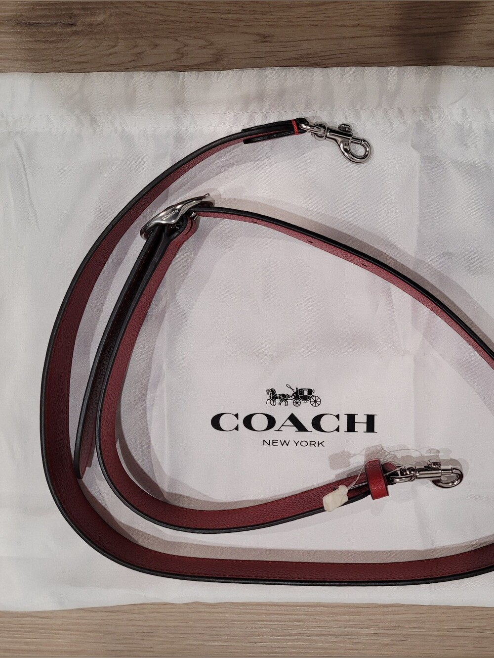 COACH Adjustable Leather Crossbody Strap in Red/Burgundy + Dust Bag